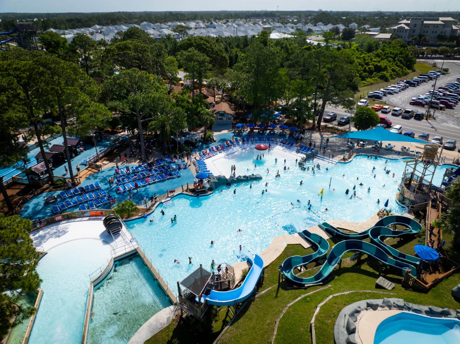 aerial view of water pool at shipwreck island